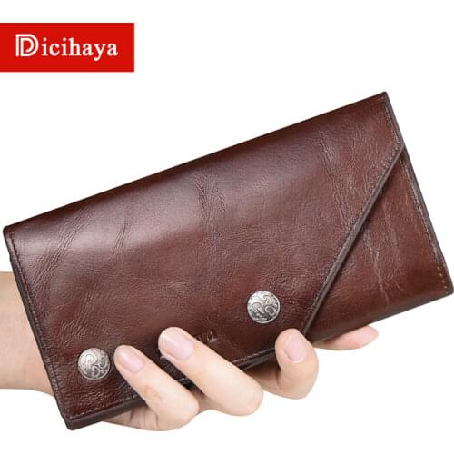 DICIHAYA Genuine Leather Wallet Casual Men Coin Purse Long Card Holder PORTFOLIO Portomonee Male Walet For Friend Money Bag