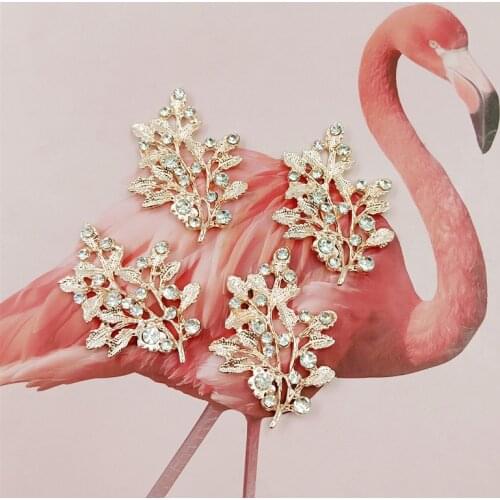 5 pcs/lot Gold Leaf Pendant Buttons Wedding Rhinestone Buckle Buttons For Cothing Hairpin-Decoration Sewing Supplies Accessories