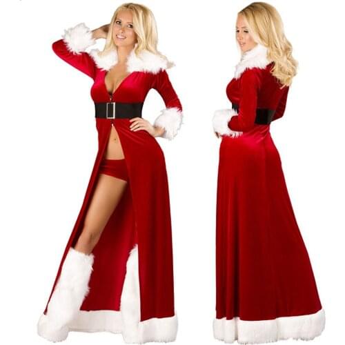 Sexy lingerie Mrs Deluxe Santa Claus Costume Womens Miss Father Christmas Xmas long Party Fancy Dress ZL748