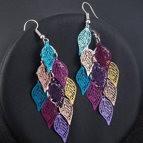 Seven-color small nine leaf accessories Leaves Earring Bohemian Jewelry Dangle Drop Earrings Boho Cute decoration Women Gift