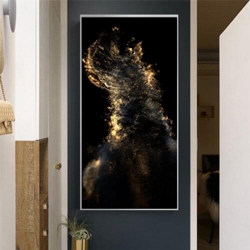 Modern Abstract Gold and Black Canvas Painting Scandinavian Posters and Prints Wall Art Picture for Living Room Home Decoration