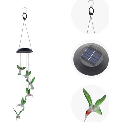 Solar wind chime light wind turn light Hummingbird solar gift light color-changing LED garden hanging light