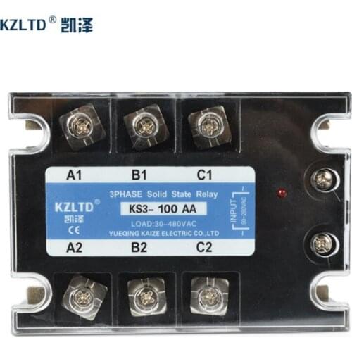 KZLTD Three Phase Solid State Relay 100A AC-AC SSR Relay Three Phase Solid State Relay SSR 90-280V AC to 30-480V AC Relais