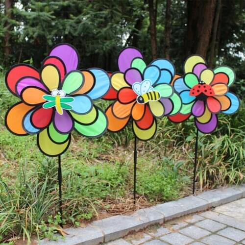 3 Dimensional Pin-wheel Funny Colorful Three Layers Bee Beetle Windmill Wind Spinner Pinwheels for Decoration Children Pin Wheel