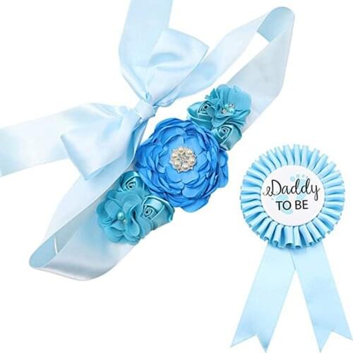 Baby Shower Decoration Mommy To Be & Dad To Be Blue/pink Badge Shoulder Strap Set Baby Gender Reveal Gift First Birthday Favor