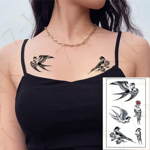 Waterproof Temporary Tattoo Animal Swallow Magpie Bird Flower Art Tatto Water Transfer Fake Flash Tatoo For Man Woman Kid