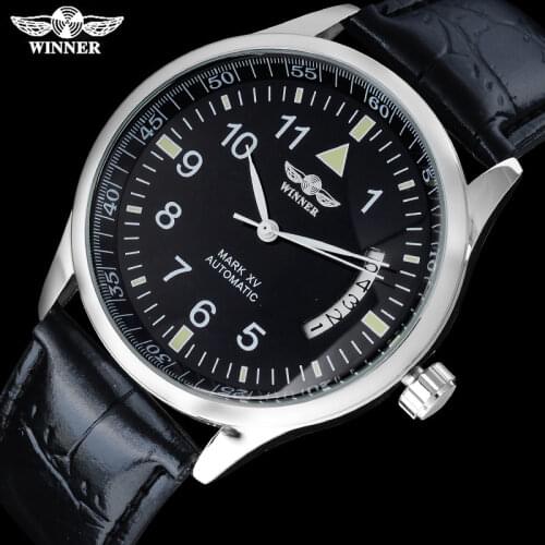 2016 WINNER popular brand men luxury automatic self wind watches big number black dial transparent glass auto date leather band
