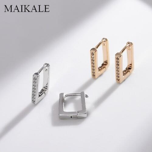 MAIKALE Trendy Samll Stud Earrings for Women Gold Silver Color Plated Square Cubic Zirconia Earrings Female Jewelry Accessories