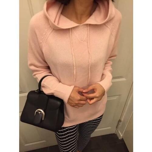 Specials cashmere wool add thick womens hooded sweatshirts tie-collar pullover coat solid color retail wholesale M/L/XL