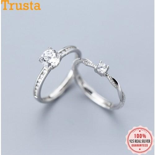 Trustdavis Genuine 925 Sterling Silver Simple Cute Dazzling Square CZ Open Finger Ring For Women Gilr Silver 925 Jewelry DT09