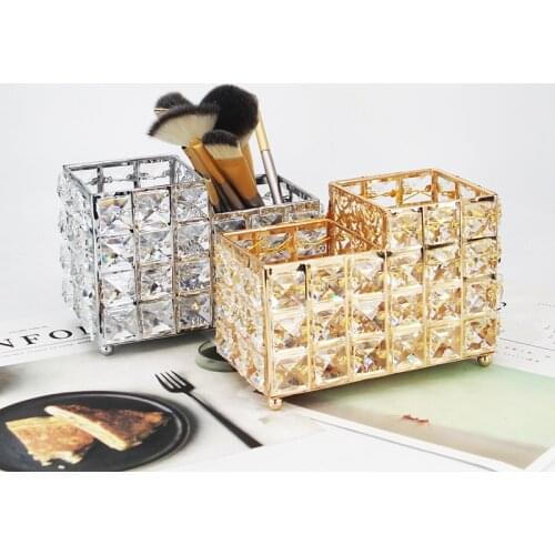 1Pc Vintage Crystal Cosmetic Brush Holder Desktop Pen Makeup Tools Storage Organizer
