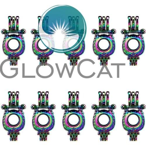 10x C535 Rainbow Colors Lucky Horseshoe Pearl Cage Locket Pendant Essential Oil Diffuser Bead Cage DIY Jewelry Locket For Oyster