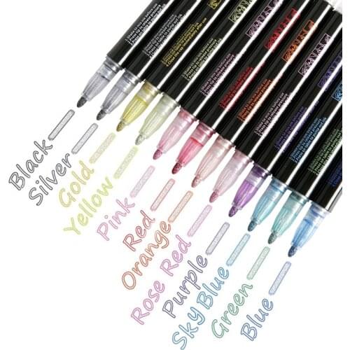 12 Double Line Outline Color Art Pen Marker Pen Outline Marker Pen Highlighter Scrapbook Bullet Diary Poster Card DIY Graffiti