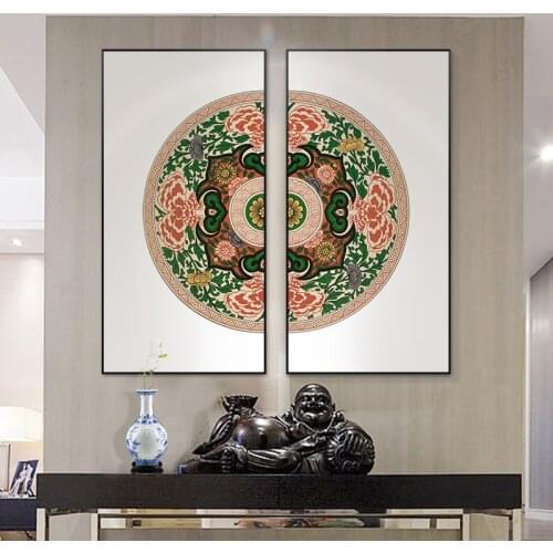 2pcs Chinese Classical Style Tibetan Buddhist Temple Thangka Posters Art Watercolor Canvas Pictures For Living Room Decor