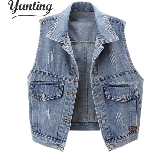 2021 Autumn Womens Vests Coat Sleeveless Casual Tops Female Jeans Waistcoats Denim Short Jackets