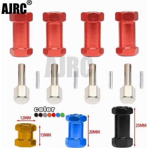4pcs Aluminum RC Car 12mm Hex Wheel Hub Drive Adaptor 15/20/25mm Extension Combiner Coupler for 1/10 RC Crawler Axial SCX10 D90