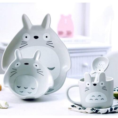 4pcs ceramics Dinnerware Bowl Dish Cartoon Rabbit Totoro Gift Kitchen Cooking Tools Accessory Household Tableware Home Decor
