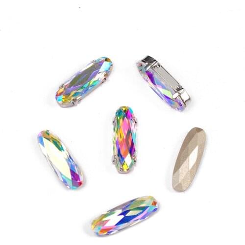 4161 Crystal AB Elongated Baguette Strass Sewn Stones Crystals Point Back Sew On Rhinestones For jewelry Needlework