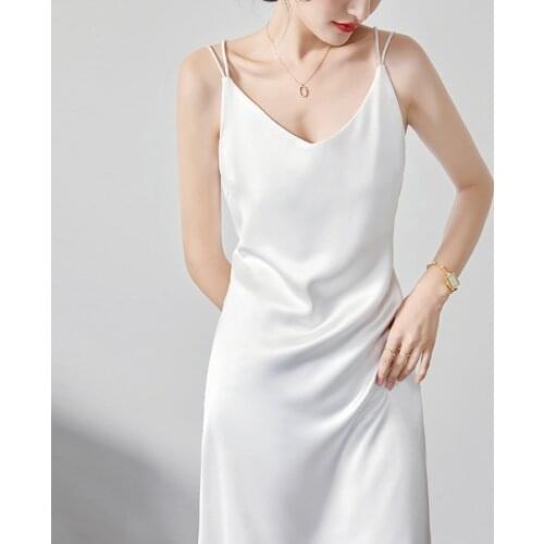 Acetate Satin Dress Fashion Slim Silk Suspender Skirt Mid-length Bottoming White Inner Wear Summer Temperament Long Skirt
