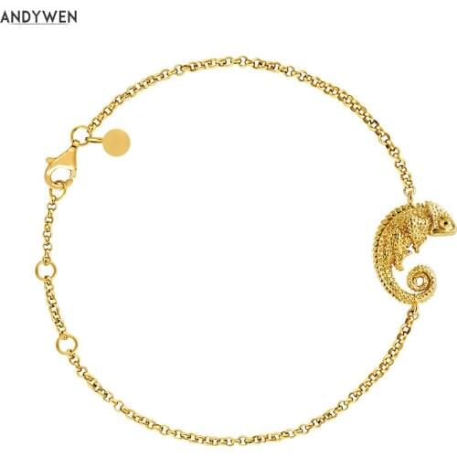 ANDYWEN 2020 New 925 Sterling Silver Gold Luxury Chameleon Motif Bracelet Bangle Women Chain Luxury Jewelry Gift Fine Jewel