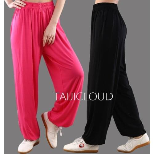 Bamboo fiber tai chi pants modal martial arts practice summer and autumn lantern yoga home plus size loose morning exercise