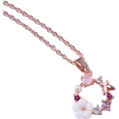 1PC Crystal Creative Butterfly Flowers Necklace Zircon Shell Garland Pendant Necklace Women Jewelry Accessories Fashion