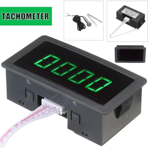 1set DC8-24V 4 Digital Green LED Tachometer RPM Speed Meter Hall Proximity Switch Sensor NPN 10-9999RPM Speed Measuring Parts