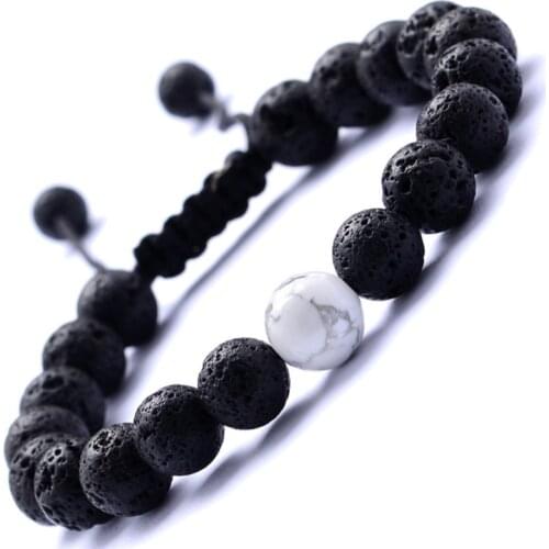 DIEZI Fashion Men Yoga Handmade White Black Lava 8mm Beads Bracelet Jewelry Women Yoga Natural Stones Bracelets Jewelry