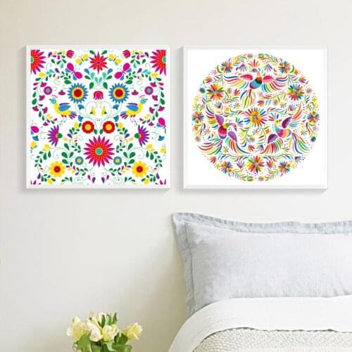 Otomi Mexican Folk Art Prints Colorful Mexico Ethnic Pattern Canvas Painting Wall Pictures Traveler Gifts Living Room Home Decor