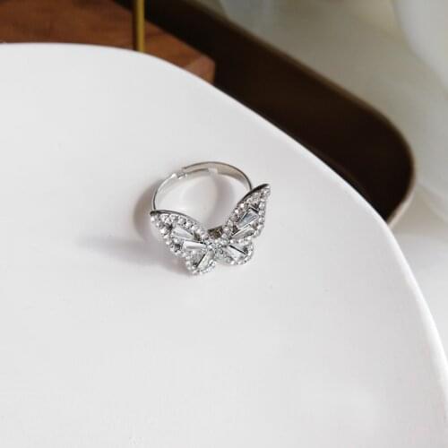 Trendy Jewelry Butterfly Ring Hot Selling Sweet Design High Qulaity Crystal Adjustable Rings Modern Jewelry Party Wedding Gifts