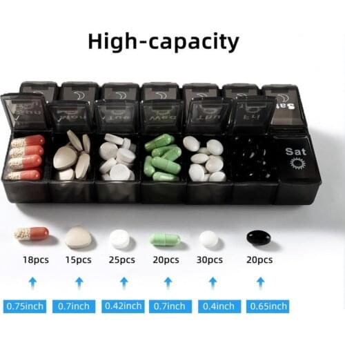 Pill Box 14 Grids Sealed Lightweight 7 Days Weekly Pill Case Medicine Tablet Dispenser for Home Large Capacity Storage Box