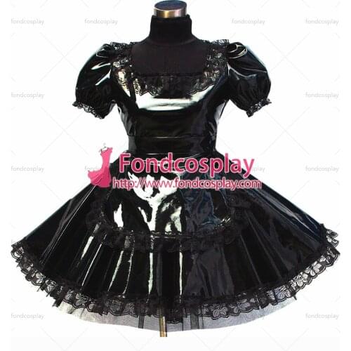Sexy Sissy Maid Black Pvc Dress Uniform Cosplay Costume Tailor-made[G448]