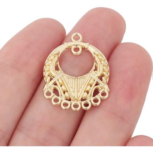 20 x Gold Color Round Chandelier Multi Strand Earring Connector Charms Pendants for DIY Jewelry Making Accessories 27x21mm
