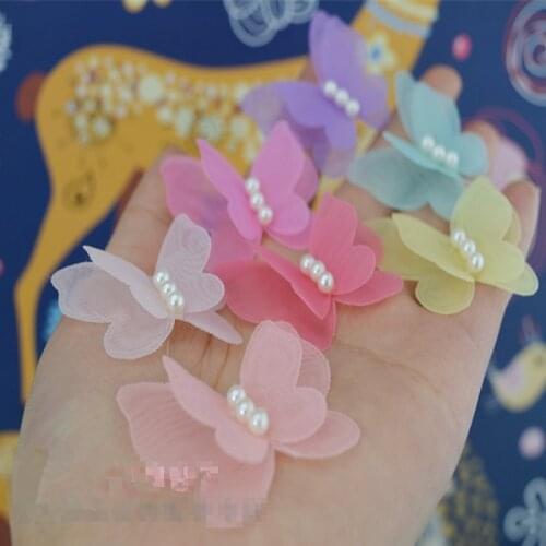 10PCS/Lot Lace Patches Applique Flower Pearl Stereo Butterfly Wedding Dress DIY Lace Trim Bride Hair Veil Clothes Headwear