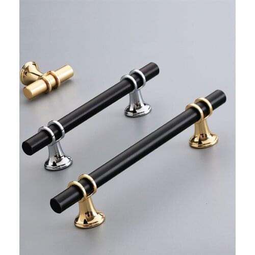 Kitchen accessories Modern Zinc Alloy Black Gold Door Handles Kitchen Cabinet Handles Solid Drawer Knobs Fashion Furniture