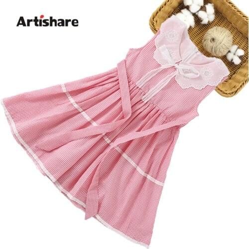 Girls Summer Dress Plaid Pattern Dress Girls 2021 Party Dress Child Floral Costume Girl 6 8 10 12 14