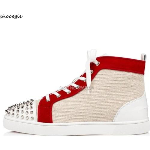 SHOOEGLE Men Mixed Color Ankle Boots Lace Up Flats Rivets Sneakers Runway Shoes Rubber Sole Casual Shoes Big size