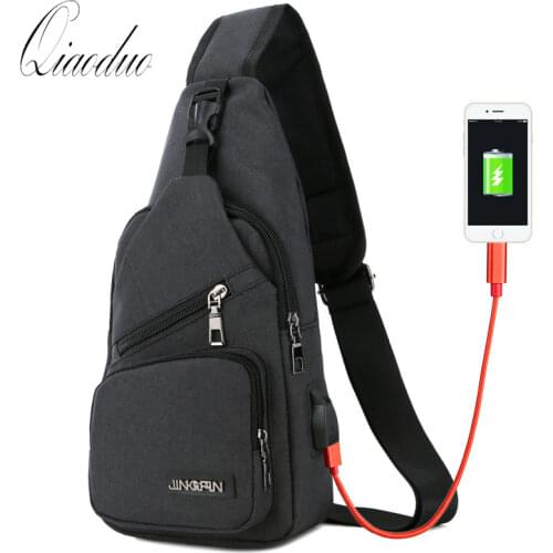 Qiaoduo Mens Shoulder Bags USB Charging Crossbody Bags Male Anti Theft Chest Bag Casual High Quality Travel Messengers Bag 2021