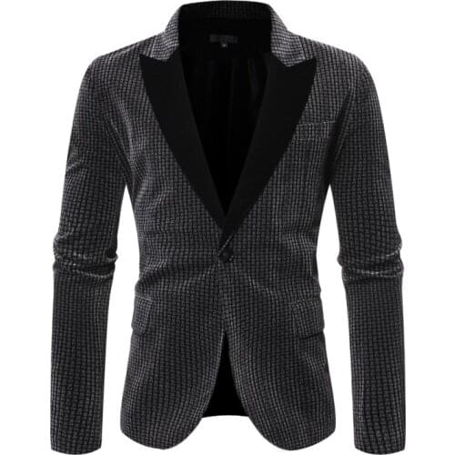 Leisure One Button Jacket Men Blazer 2021 Brand Gray Plaid Hit Color Tuxedo Blazer Male NightClub Wedding Party Stage Costumes