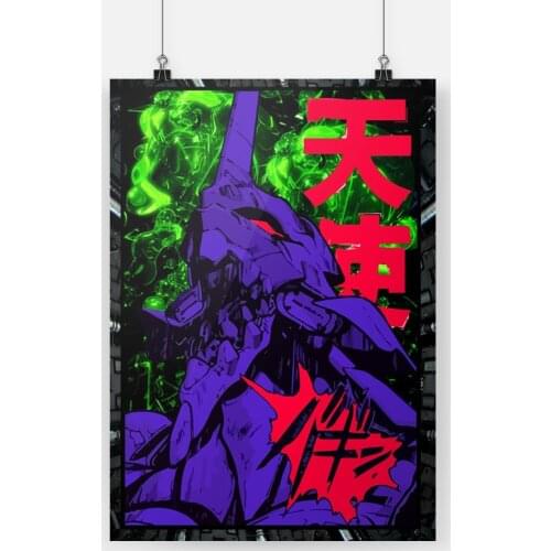 Neon mecha unit-01 Poster Anime Framed Canvas Wooden Frame Painting Wall Art Decor Room Bedroom Study Home Decoration Prints