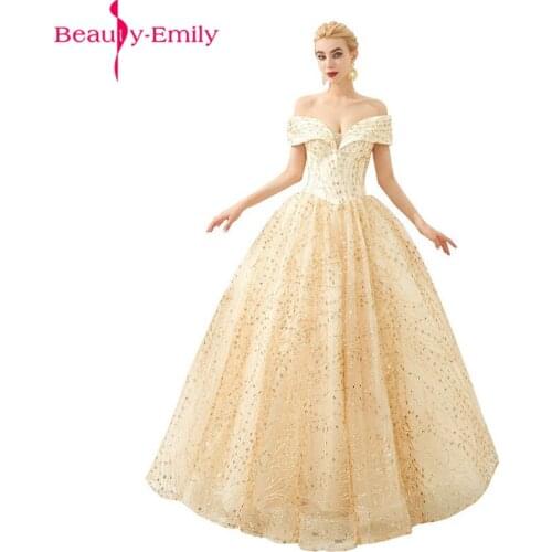 New Arrival Gold Sequined Sweetheart Neck Evening Dress 2019 Sexy Off the Shoulder Lace Up Back Evening Gown Vestidos De Fiesta