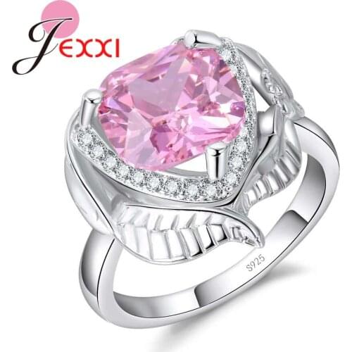 Wholesale Princess Cut Pink Austrian Crystal Party Rings For Ladies 925 Sterling Silver Anniversary Engagement Women Ring