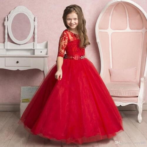 New Cute Hi-lo Blush Pink Girls Pageant Dresses Lace Flowers Puffy Ruffles Organza Skirt Wedding Flower Girls' Ball Gowns