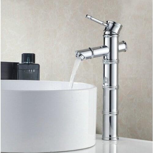 Polished Chrome Brass Single Lever Handle Tall Bamboo Shape Bathroom Vessel Sink Basin Faucet Mixer Taps anf056
