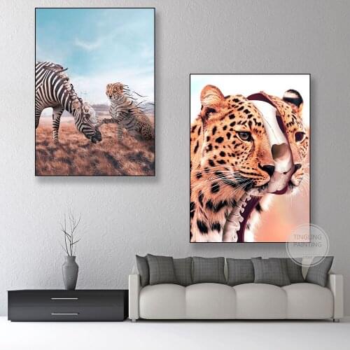 Cheetah and Zebra Prints Animal Poster Creative Wall Art Canvas Painting Living Room Bedroom Study Lounge Decor Cuadros Para