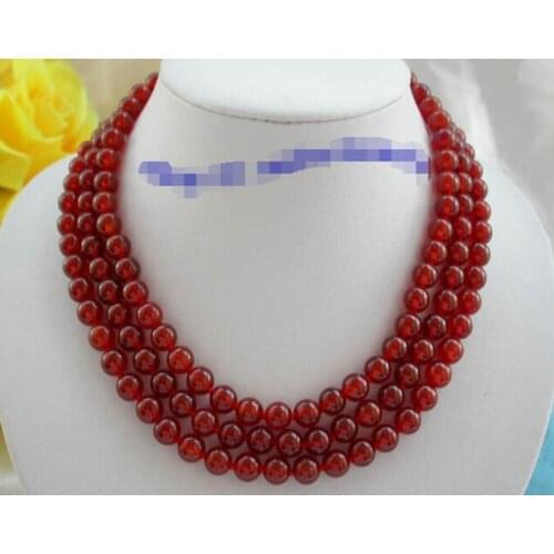 Stunning 3rows 8mm round red stone beads necklace Factory Wholesale price Gift word for women jewelry brinco wedding