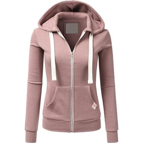 Casual Hoodies Women Autumn Winter Outdoor Sport Solid Color Long Sleeve Hoodies Pockets Zipper Sports Coat