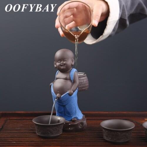 Purple Clay Little Monk Spraying Water Tea Pet Ceramic Peeing Boy with Filter Tea Strainer Kung Fu Tea Set Home Decoration Craft