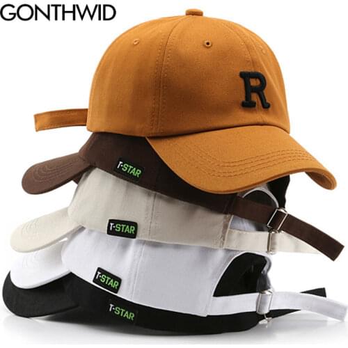 GONTHWID Adjustable Baseball Caps Embroidery R Cap Harajuku Streetwear Fashion Casual Sun Visor Snapback Gorra Hat Outdoor