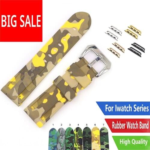 CARLYWET 38 40 42 44mm Camo Pure Silicone Rubber Replacement Wrist Watchband Strap For Iwatch Series 4/3/2/1